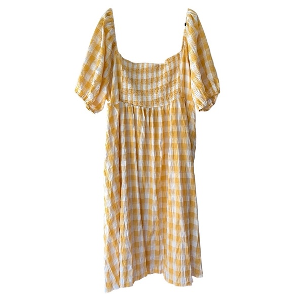 NWT | NASTY GAL PLUS SIZE SMOCKED GINGHAM MIDI DRESS LEMON YELLOW | SIZE 22 - Picture 7 of 12